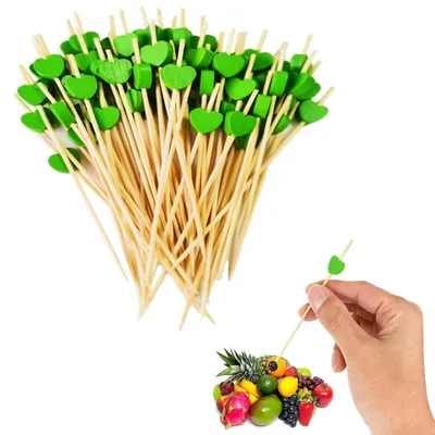 Productafbeelding van Houten cocktailprikkers, 100 stuks, hartvorm, groen, 12 cm