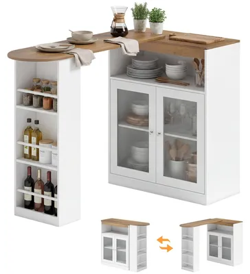 Image de Table console pivotante pour bar - Table d'appoint pour salon - Extensible, rotation de 90° - 150 x 80 x 105,5 cm - Structure en bois - Blanche