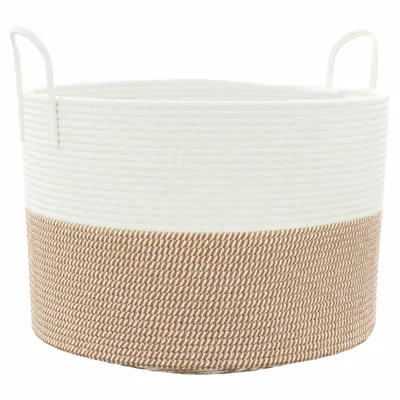 Image de Panier de rangement marron et blanc Ø51x33 cm coton