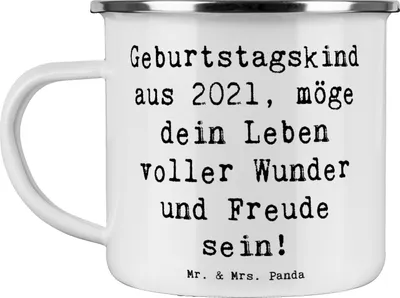 Produktbild von Mr. & Mrs. Panda becher emaille Spruch 2021 Geburtstag - Weiß - Geschenk, Tasse, Happy Birthday, Teetasse, Pott, Outdoor, Glückwunsch, Geburtstagsgeschenk, Geschenke