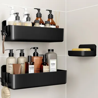 Produktbild von Duschablage ohne Bohren 3 Stück, Shampoo Halterung, Badregal, ABS, Schwarz