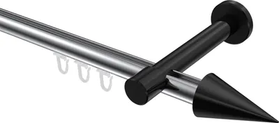 Produktbild von Interdeco Innenlaufstange / Gardinenstange mit Innenlauf Chrom / Schwarz, Typ Prestige Savio (Kegel), 20 mm Ø 1-läufig, 440 cm