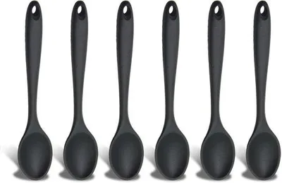 Immagine prodotto di Uniqoos® Set di 6 cucchiai in silicone resistente al calore, colore nero – cucchiai versatili per cucinare e servire, delicati sulle superfici delle pentole, lavabili in lavastoviglie