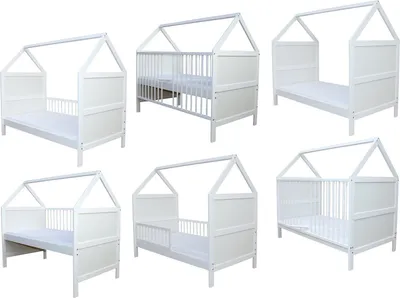 Produktbild von Babybett Kinderbett Juniorbett Bett Haus 140x70cm mit Matratze weiss 0 bis 6 Jahre