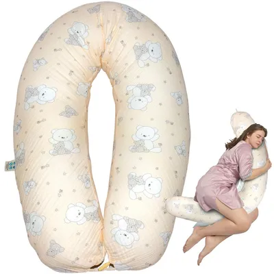 Produktbild von Stillkissen 190x30 XXL | Füllung Faserbällchen | Bezug 100% Baumwolle |  Musselin Bärchen