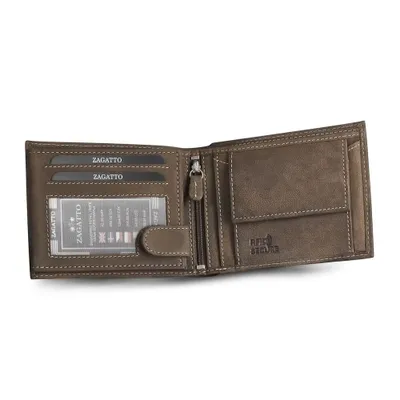 Obrázek produktu pro Pánská kožená peněženka hnědý,horizontální, ZAGATTO,ochrana RFID, peněženka na bankovky, karty, doklady, kapsa na západka, 12x9,5x2 cm, ZG-02 BAW
