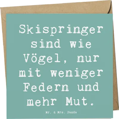 Produktbild von Mr. & Mrs. Panda Glückwunschkarte Spruch Skispringen Mut - Meeresbrise - Geschenk, Humor, doppelkarte, Grußkarte, Fliegen, faltkarte, Teamsport, Sport, Sportler, Vögel