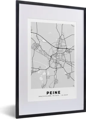 Produktbild von MuchoWow® Gerahmtes Poster Karte - Peine - Stadtplan - Deutschland 40x60 cm - Poster mit Schwarzem Bilderrahmen Wandposter Rahmen Foto Bilder - Poster in Rahmen