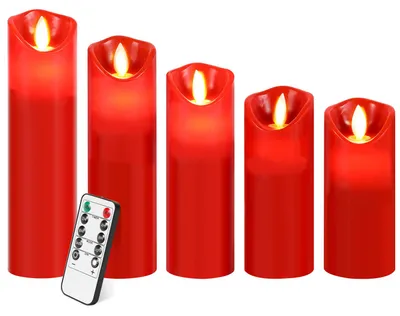 Produktbild von Peviasot 5er Set LED Kerzen Echtwachs Flackernd Flammenlose mit Fernbedienung Timer Funktion & mehrstufig dimmbar bewegliche Flamme Echtwachskerzen Rot