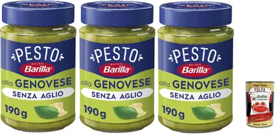 Produktbild von Barilla Pesto alla Genovese SENZA AGLIO 190 g – 3er Pack | mild-cremig, ideal für Pasta, Bruschetta & Dips, italienische Qualität + Italian Gourmet polpa