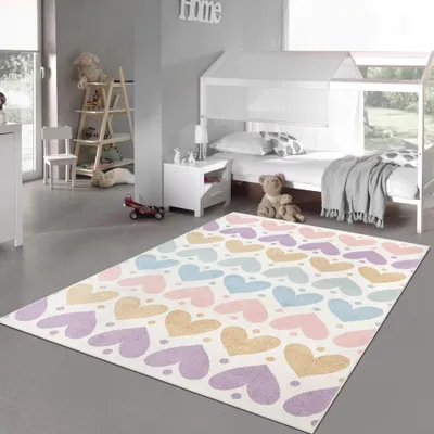 Obrázek produktu pro Koberec do dětského pokoje se srdíčkovým vzorem - měkký a hravý Velikost - 160 x 220 cm