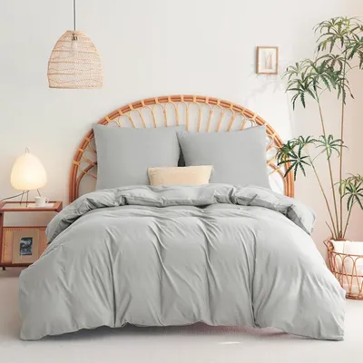 Obrázok produktu pre TRANKIELO® - Obliečka na prikrývku 155x220 cm s 2 obliečkami na vankúše - 100% mikrovlákno - Svetlosivá - Priedušná a ľahko udržiavateľná