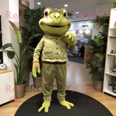 Produktbild von Maskottchen REDBROKOLY Kostümfigur Oliver Frosch bekleidet mit Anzughosen und Stirnbändern