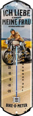 Produktbild von LANOLU Retro Blechschild MOTORRADFAHRER THERMOMETER Motorrad Geschenke für Männer Biker Geschenk - Schild für Werkstatt und Garage 8x28cm