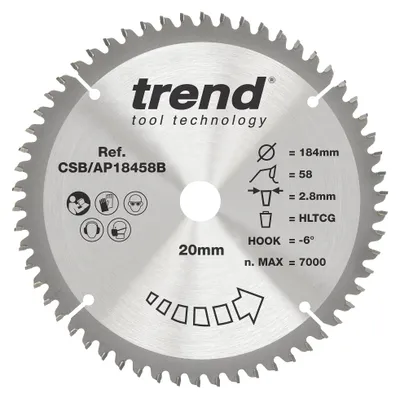 TCT-Cirkelzaagblad 184 mm, 58 Zähne, 16 mm Bohrung