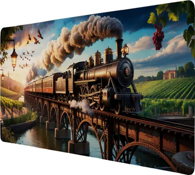 Produktbild von Dampflokomotive Schreibtischunterlage 89x40cm XXL Mauspad Weinberglandschaft