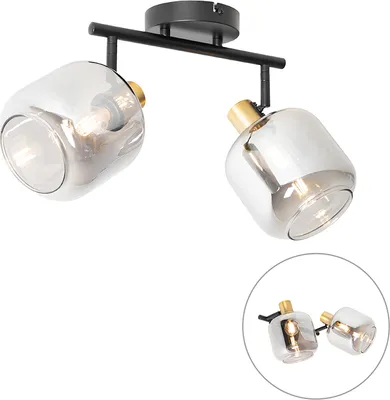 Produktbild von QAZQA - Modern DeckenSpot I Spotlight I Deckenspot I Deckenstrahler I Strahler I Lampe I Leuchte Schwarz I Gold I Messing mit Rauchglas 2-flammig-flammig - Zuzanna I Wohnzimmer I Schlafzimmer - Längli