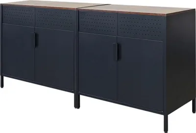 Produktbild von Mega Deal | 2x Flügeltürenschrank LION mit Beinen & 2 Türen mit Magnetverschluss | HxBxT 76x80x40cm | 2 Ebenen | Stahl mit Pulverbeschichtung | Vintagebraun/Schwarz | Aufbewahrungsschrank Metallschrank Kommode Büroschrank