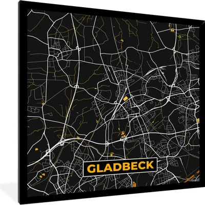 Produktbild von MuchoWow® Gerahmtes Poster Gold - Deutschland - Karte - Stadtplan - Gladbeck 40x40 cm - Poster mit Schwarzem Bilderrahmen Wandposter Rahmen Foto Bilder - Mit Rahmen - Wanddekoration Schlafzimmer