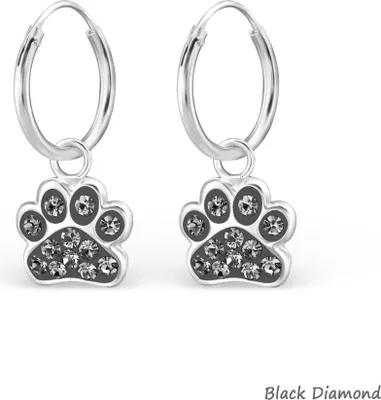Produktbild von Hundepfoten Schmuck: Creolen Ohrringe „Kristall Pfote“ Silber 925 Black Diamond