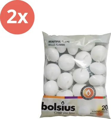 Zdjęcie produktu dla Bolsius - Świece pływające - Ø4,5 cm - 20 sztuk w opakowaniu - Biały - Opakowanie wartościowe - 40 sztuk - 2 opakowania