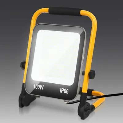 Produktbild von Eikuavons 5 Stück LED Baustrahler mit Stativ, 6000K 100W Arbeitsleuchte, verstellbarer Fluter für Baustelle, Werkstatt, Garage und Außenbereich