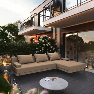Produktbild von TRADA Gartensofa lounge set Bahama S Beige Gartenmöbel set Wasserabweisend Stoff Rechts L-form