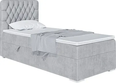Produktbild von MEBLINI Boxspringbett mit Bettkasten - Gepolstert Einzelbett mit Matratze und Topper - Polsterbett mit Stauraum - Bett mit Kopfteil - Stauraumbett - DALIA - 80x200 Rechts  - H4/Hellgrau Samt