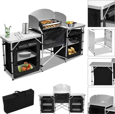 Produktbild von Faziango 164,5 x 104 x 52 cm Campingküche Klappbar mit 3 Arbeitsplatten – Outdoor Küchenstation mit Stauraum, Faltbarer Campingschrank für Garten, Camping