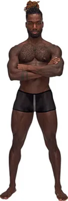 Image de Male Power Landing Strip Mini Short XL short noir avec inserts mats