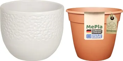 Produktbild von MePla - Set - Übertopf 536 Dots ø14 + Pflanztopf ø12 - Weiss-matt