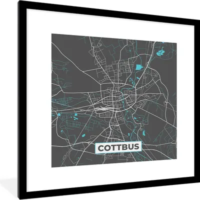 Produktbild von MuchoWow® Gerahmtes Poster Stadtplan - Karte - Cottbus - Blau - Deutschland - Karte 40x40 cm - Poster mit Schwarzem Bilderrahmen Wandposter Rahmen Foto Bilder - Poster - Plakat im Rahmen