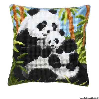 Produktbild von Vervaco Kreuzstichkissen "Pandamama mit Baby", Stickbild vorgezeichnet