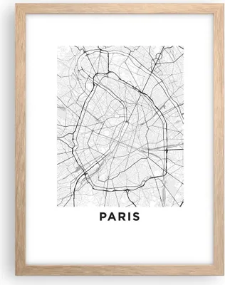 Produktbild von Gerahmtes Poster - Rahmen in heller Eiche - Stadt Karte Paris - 30x40 cm - Wand Bild - Wanddeko - Wandbilder - Kunstposter - Wandposter - Bilderrahmen - Bilder - Kunstdruck - P2NPA30x40-4868