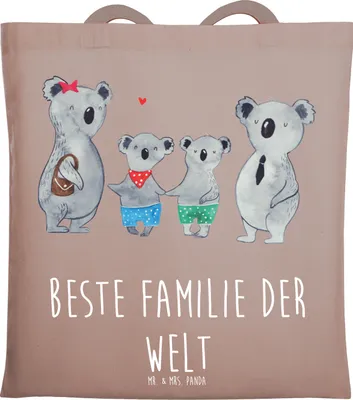 Produktbild von Mr. & Mrs. Panda Tote Bag Koala Familie zwei - Braun Pastell - Geschenk, Laptoptasche, Shopping Tasche, Muttertag, Stoffbeutel, Zusammen, Koalabär, Schultasche