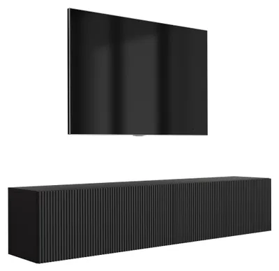 Image de Meuble TV avec façades striées, noir mat, 170 × 32 × 33,6 cm