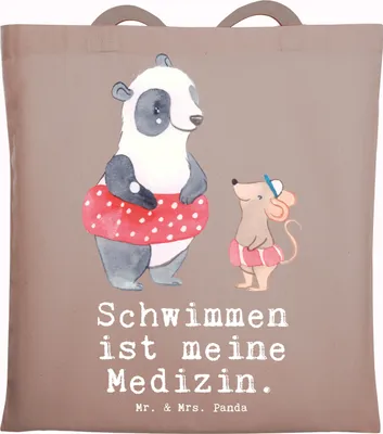 Produktbild von Mr. & Mrs. Panda Tote Bag Otter Schwimmen - Braun Pastell - Geschenk, Tasche, Schultasche, Schwimmkurs, Wassersport, Beutel, Stoffbeutel, Laptoptasche