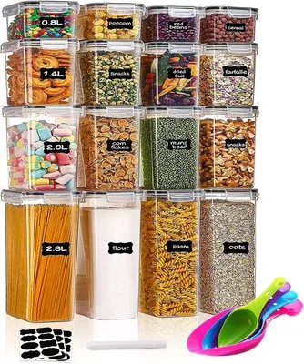 Produktbild von Luftdichte Vorratsdosen, 16-teiliger Küchenorganizer-Set, silber
