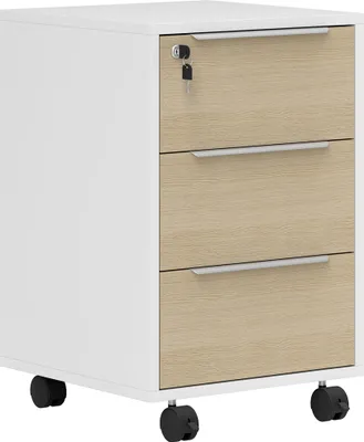 Produktbild von Rollcontainer mit 3 Schubladen und Schloss, Bš¹rom?bel auf Rollen, 40 x 40 x 63,5 cm, Eiche