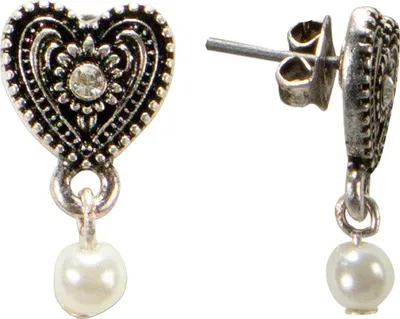 Produktbild von Ohrstecker Trachten-Design Herz mit Strass und Perle, ca. 1,3 x 1,7 cm