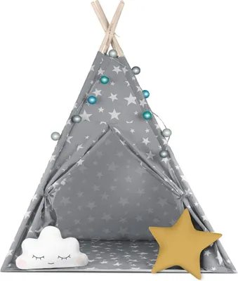 Produktbild von Nukido Kinder-Tipi-Zelt mit Beleuchtung - Grau mit Sternen