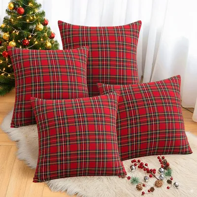 Kissenbezug Weihnachten 4er-Set Rot kariert 45x45 cm