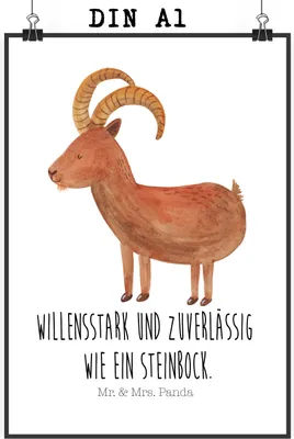 Produktbild von Mr. & Mrs. Panda Bild Sternzeichen Steinbock DIN A1 - Weiß - Geschenk, Bock, Ziege, Wandbild, drucke, Geburtstag Januar, wanddeko, Plakat, Wandschmuck, Steinböcke