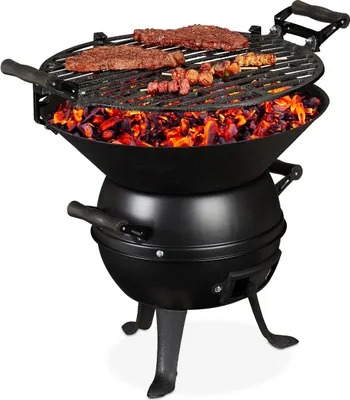 Immagine prodotto di Relaxdays Barbecue a botte, ghisa e acciaio, regolabile in altezza, portatile, barbecue a carbonella, griglia Ø 35 cm, nero