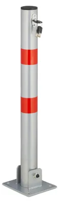 Immagine prodotto di Palo di delimitazione Relaxdays, pieghevole, in acciaio, per parcheggi, A x L x P: 65 x 15 x 13 cm, strisce segnaletiche, argento/rosso