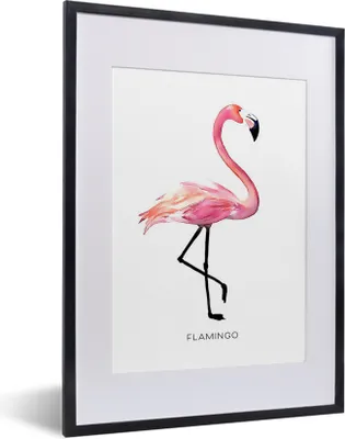 Produktbild von MuchoWow® MuchoWow® Gerahmtes Poster Zeichnung - Flamingo - Rosa 30x40 cm - Poster mit zchwarzem Bilderrahmen - Wandposter Schlafzimmer