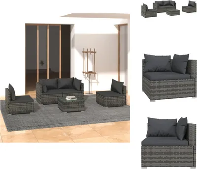 Produktbild von vidaXL 5-tlg. Garten-Lounge-Set mit Kissen Poly Rattan Grau -  Gartenmöbel-Sets