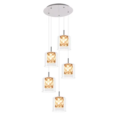 Produktbild von ZMH Pendellampe Esstisch 5 Flammig Pendelleuchte Glas Kristall Hängeleuchte 150CM Höheverstellbar G9 Modern Esszimmerlampe für Treppenhaus Wohzimmer