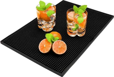 Image de Tapis de bar Tapis d'égouttage en silicone Tapis de service de bar 45x30cm Accessoires en caoutchouc Tapis de débordement Séchage rapide Antidérapant pour bar club cuisine café Noir