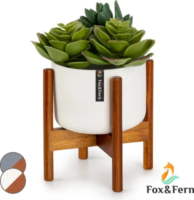 Image de Fox & Fern Porte Plante Interieur, Support de Plantes en Bois avec son Pot de Fleur Interieur, Support avec Pots de Fleurs Extérieur Robuste et Réglable, Etagère Plante en Bambou, Facile à Assembler